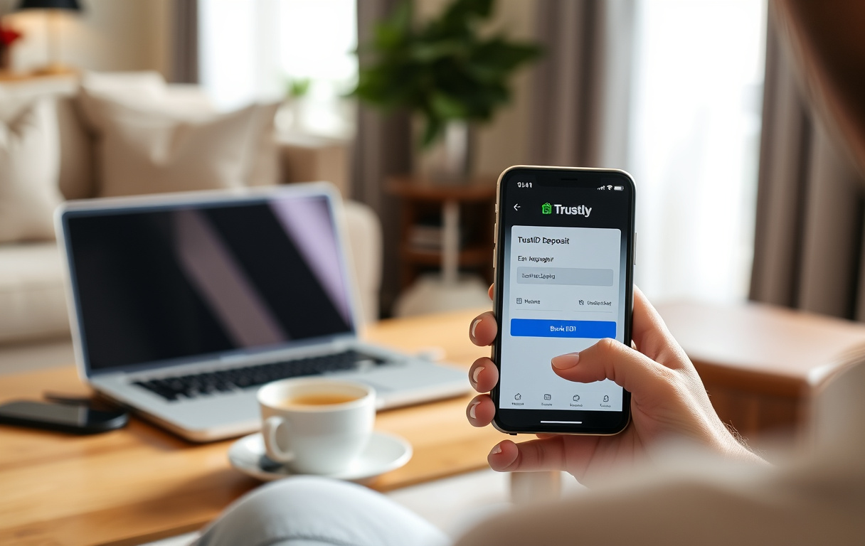 Norsk spiller som gjør et innskudd med Trustly via mobil, med BankID-appen åpen.