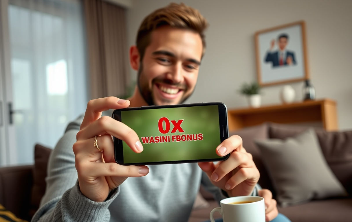 Norsk spiller med smarttelefon som viser bonus uten omsetningskrav