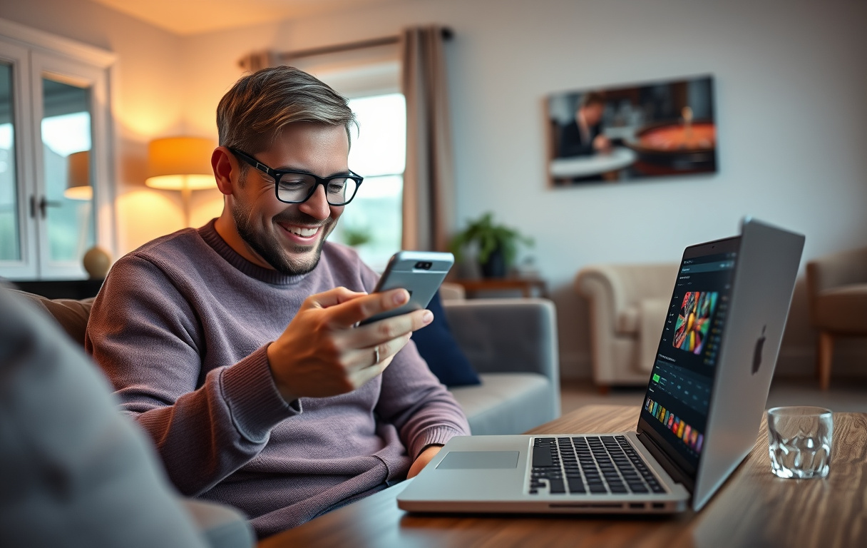 Person som mottar utbetalingsbekreftelse på mobilen fra et nettcasino